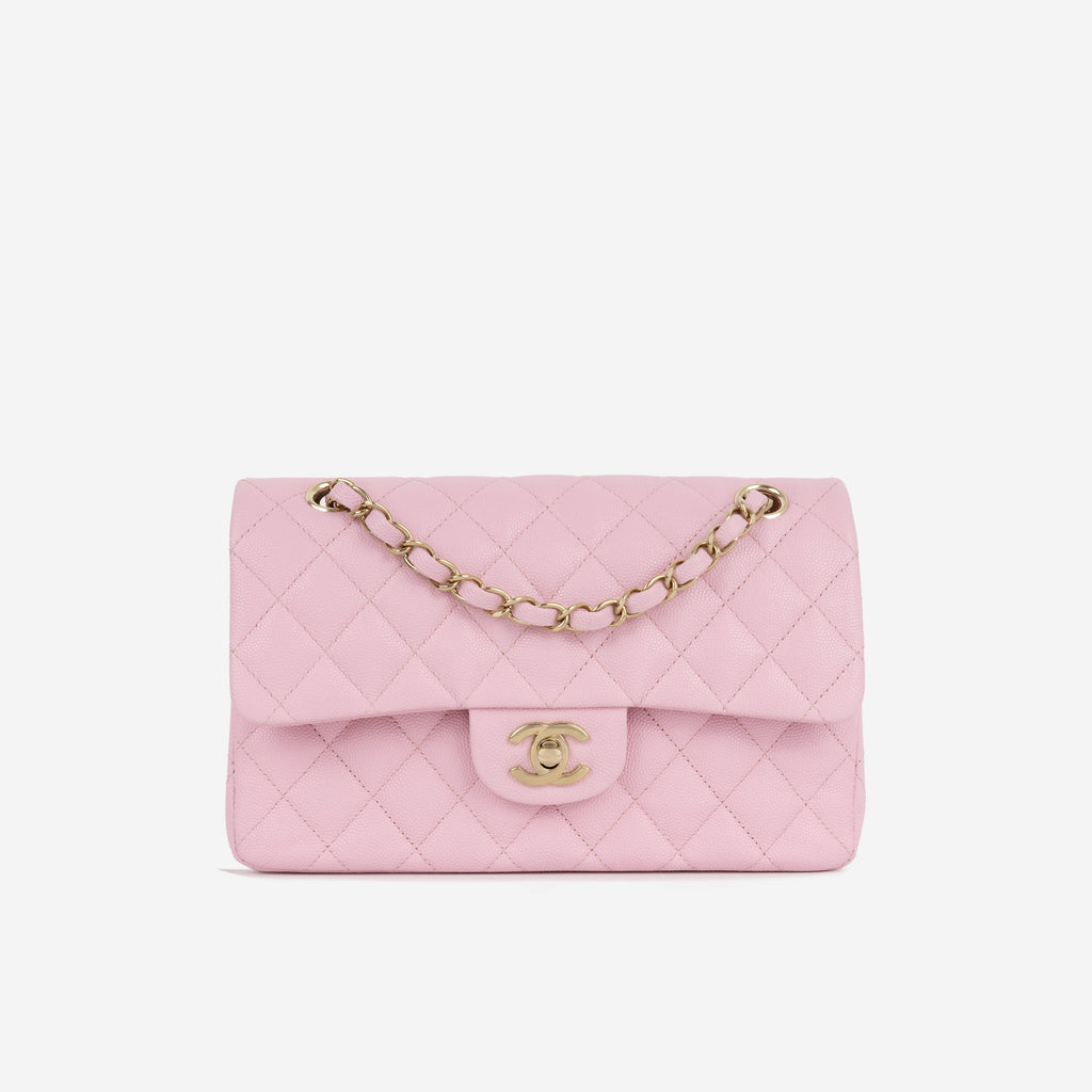 Chanel Small Double Classic Flap - Rose Fonce Caviar | Champagne-Gold Hardware