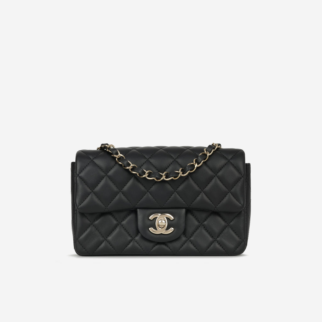 Chanel Mini Flap Rectangular - Black Lambskin | Champagne Gold Hardware