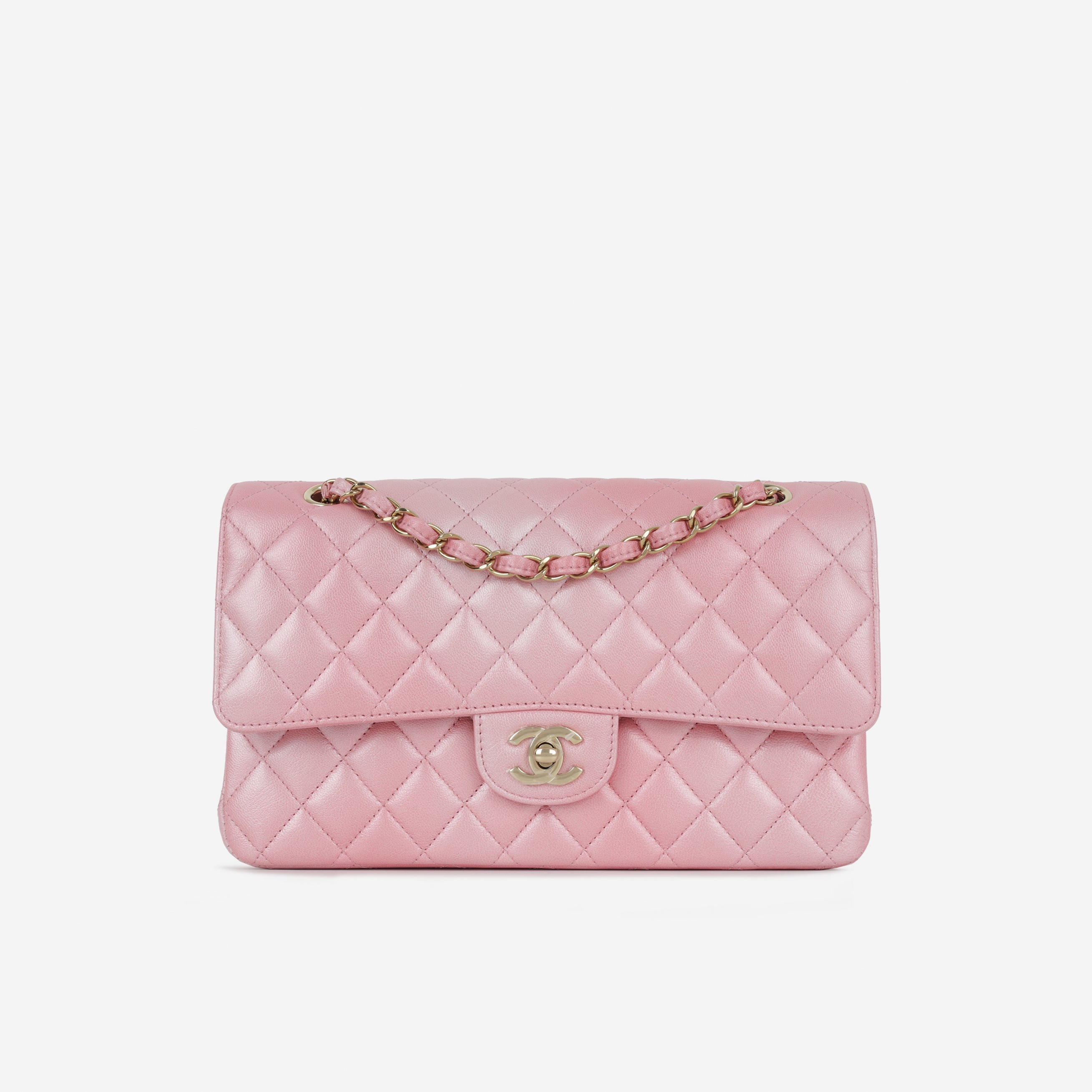Chanel 23S Medium Classic Flap - Iridescent Pink Lambskin | Champagne Gold Hardware