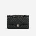 Chanel Medium Classic Flap - Black Chevron Lambskin | Silver Hardware
