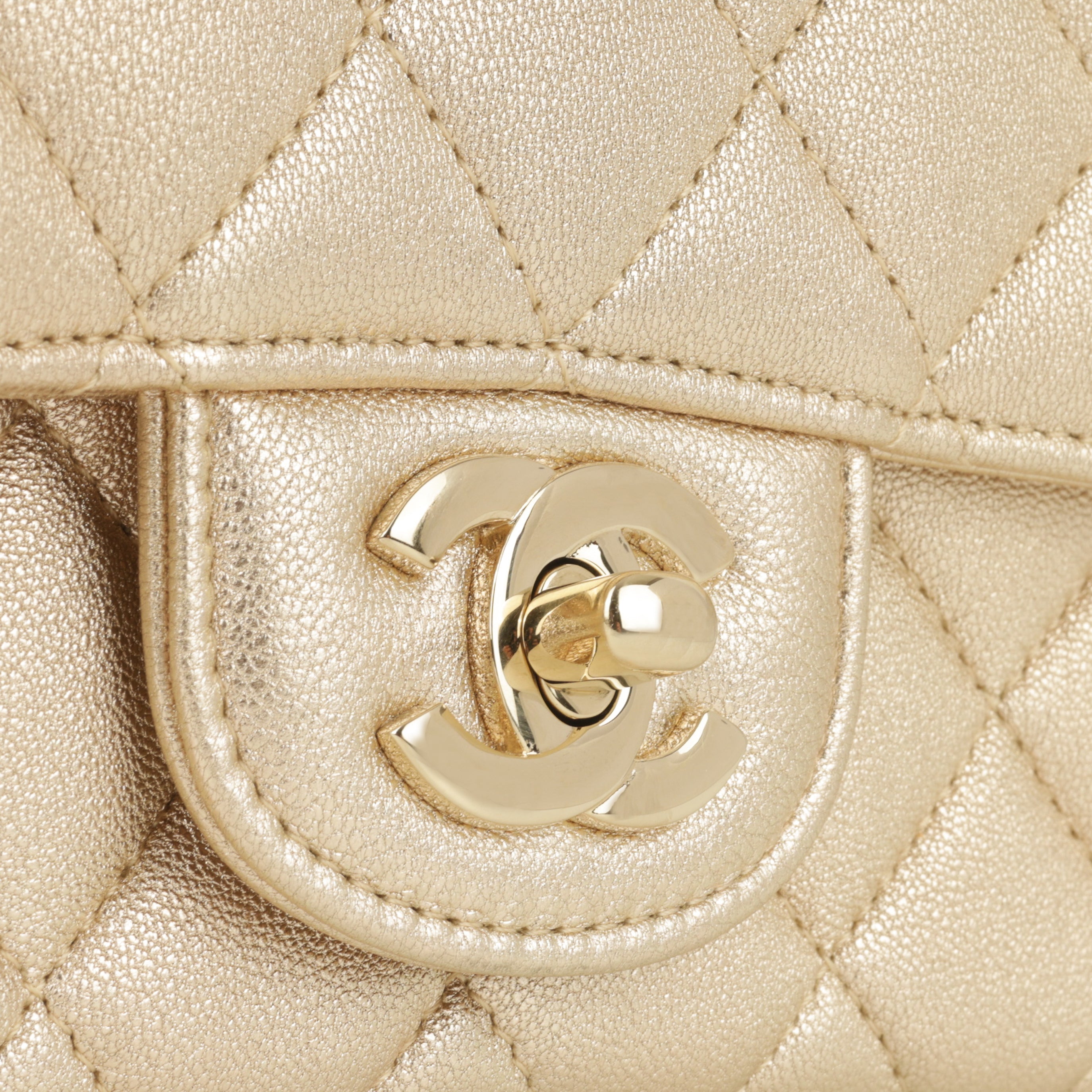 Chanel Mini Square - Gold Metallic Lambskin | Champagne Gold Hardware