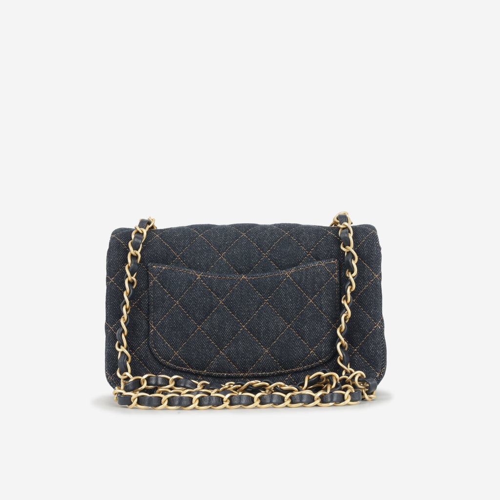 Chanel Mini Flap Rectangular - Indigo Denim | Gold Hardware