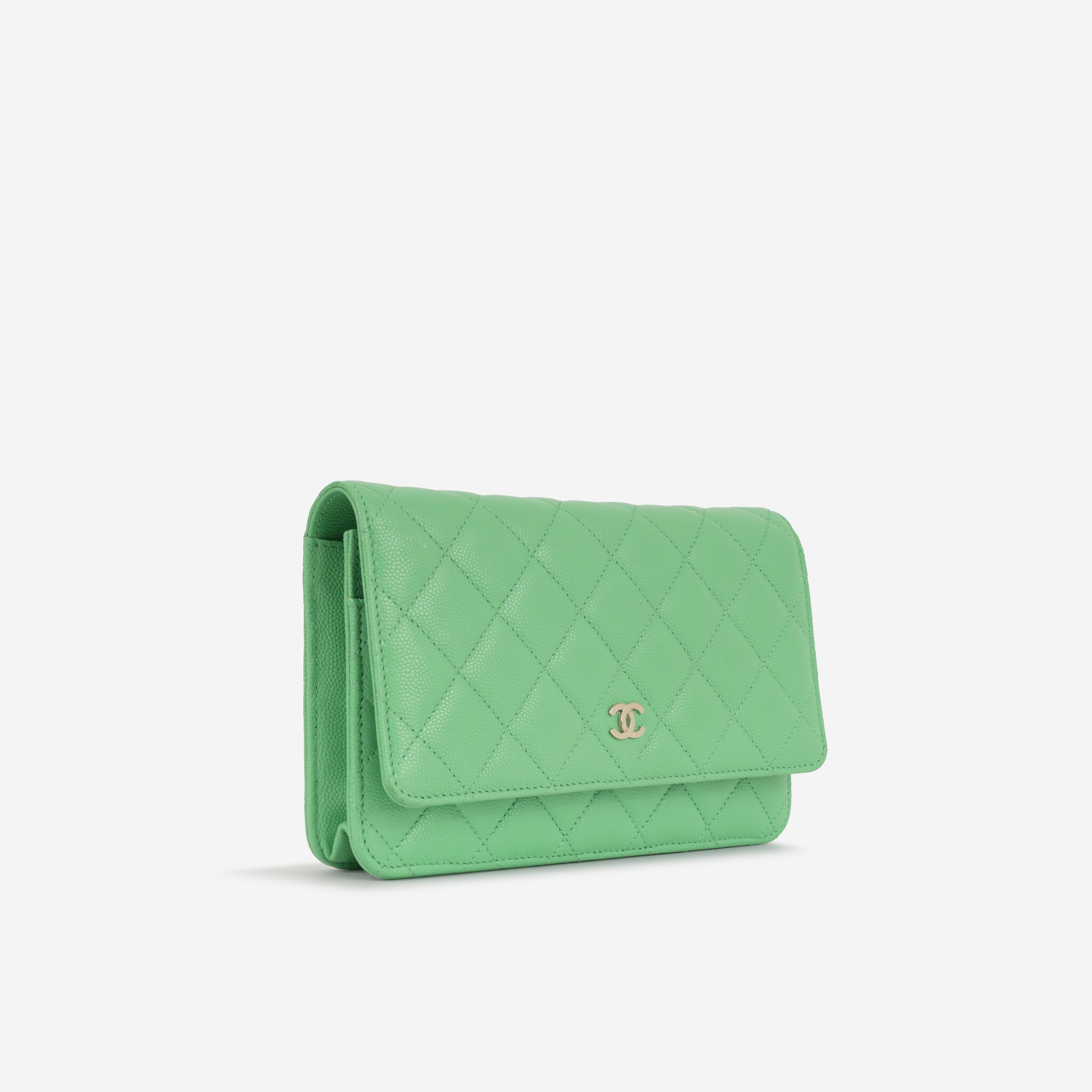 Chanel Classic Wallet on Chain - Green Caviar | Champagne Gold Hardware