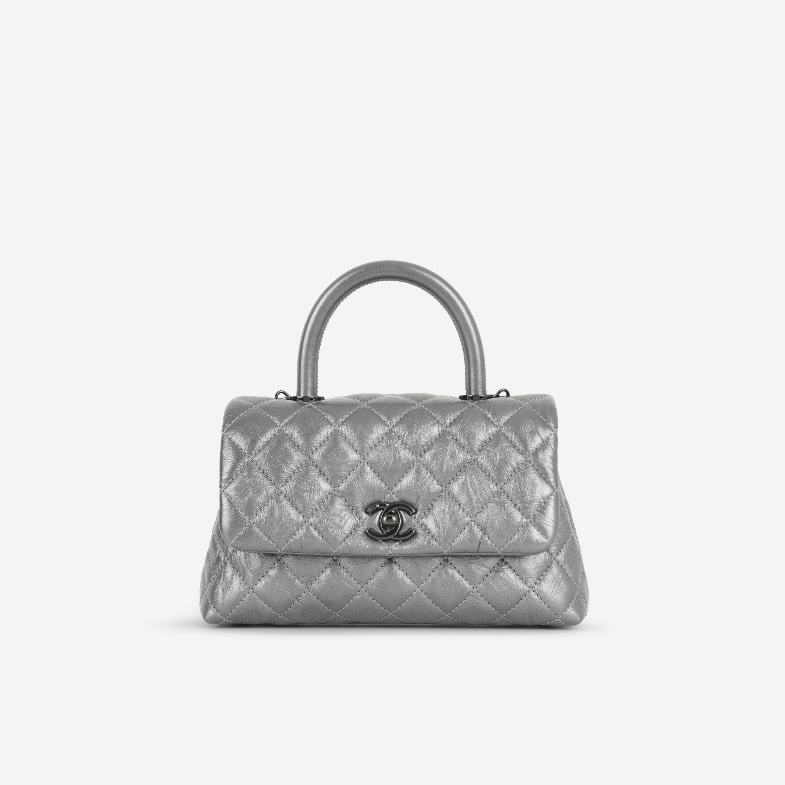 Chanel Small Coco Handle - Graphite Metallic Calfskin | Black Hardware