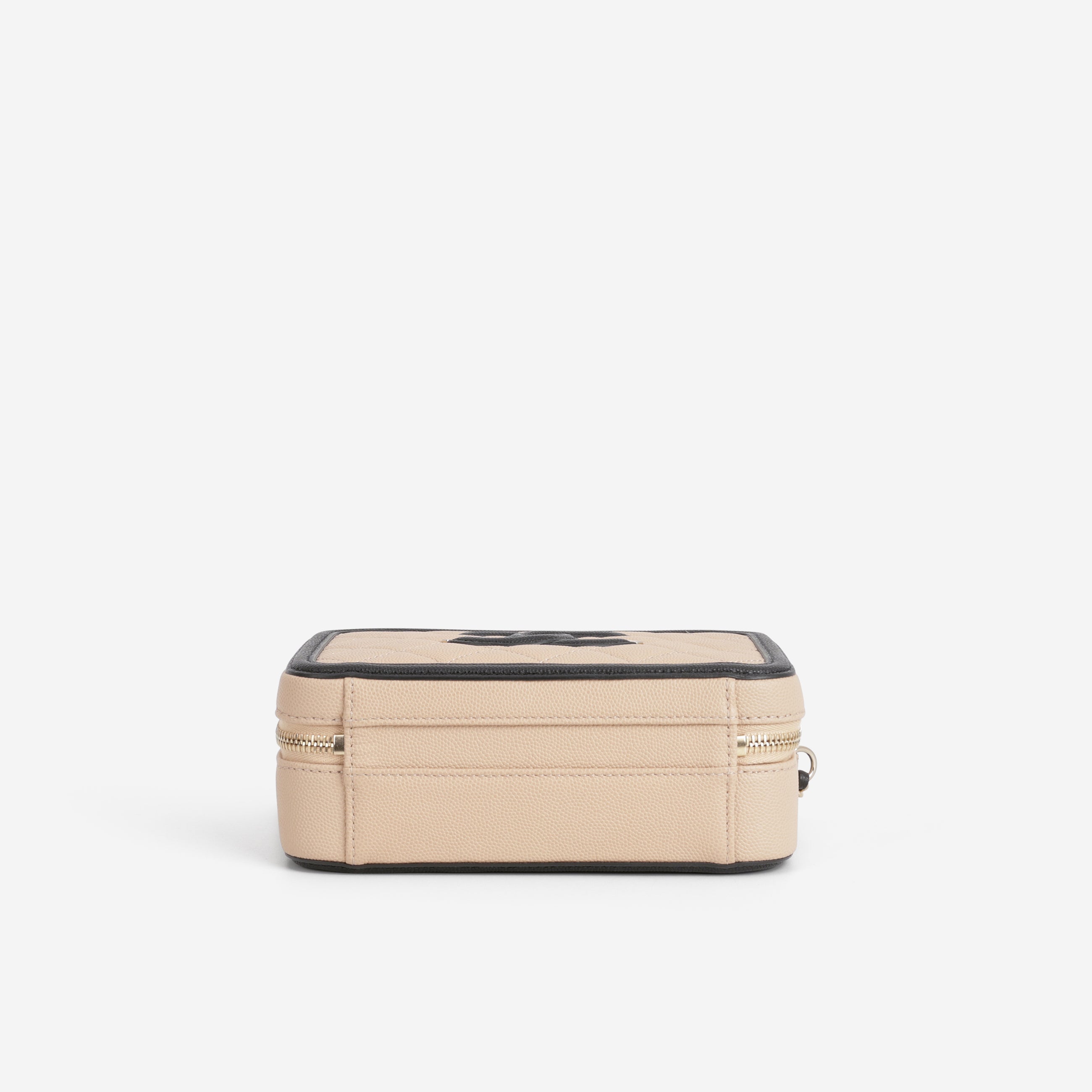 Chanel Small Filigree CC Vanity Case - Beige/Black Caviar | Champagne Gold Hardware