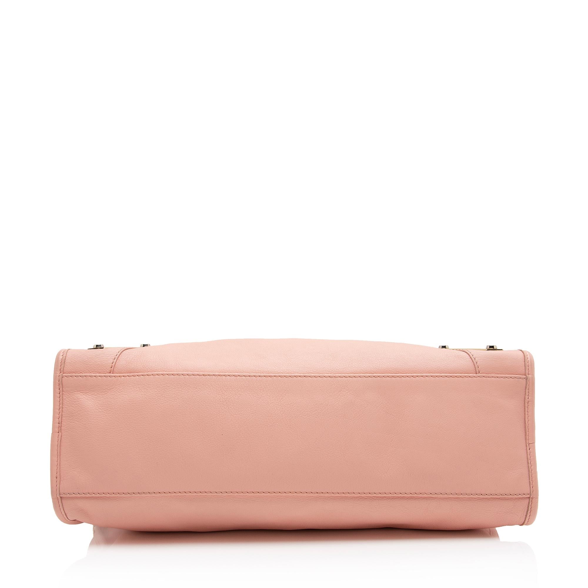 Balenciaga Agneau Metal Plate Classic City Satchel (SHF-B6AuKw)