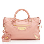 Balenciaga Agneau Metal Plate Classic City Satchel (SHF-B6AuKw)
