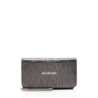 Balenciaga Crinkled Patent Logo Cash Phone Holder on Chain