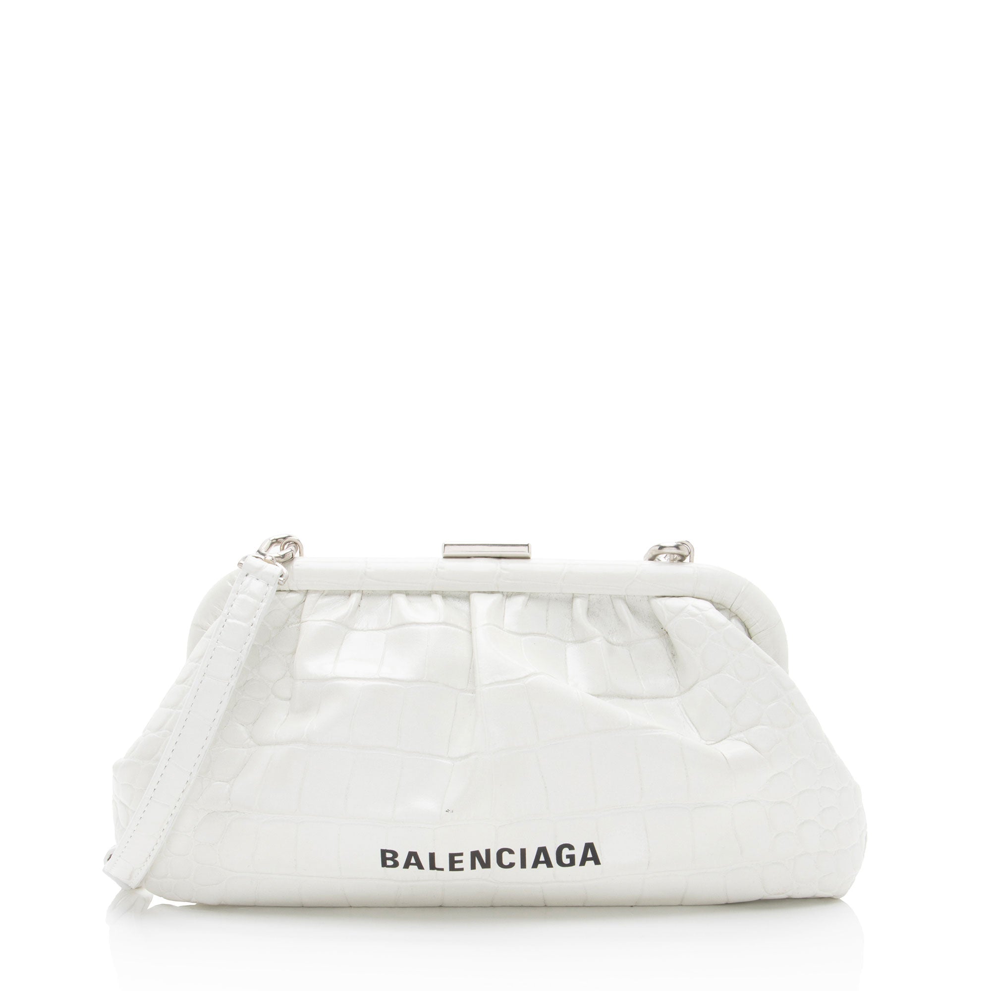 Balenciaga Croc Embossed Calfskin Logo Cloud XS Framed Clutch