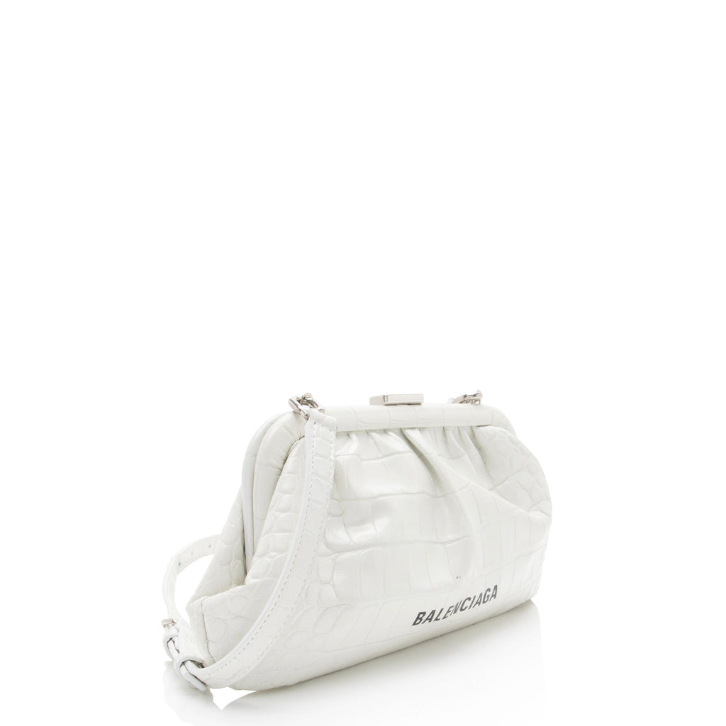 Balenciaga Croc Embossed Calfskin Logo Cloud XS Framed Clutch