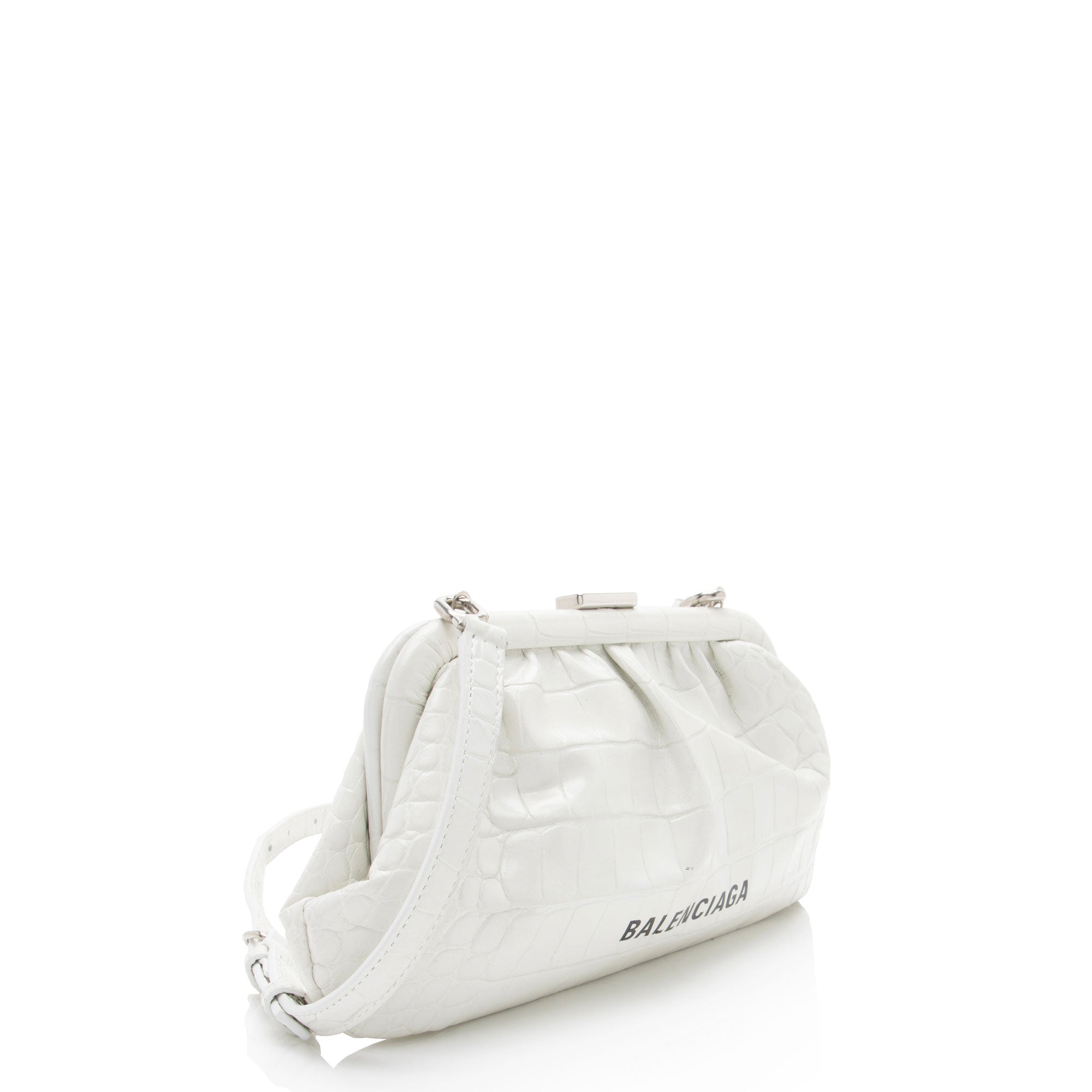 Balenciaga Croc Embossed Calfskin Logo Cloud XS Framed Clutch