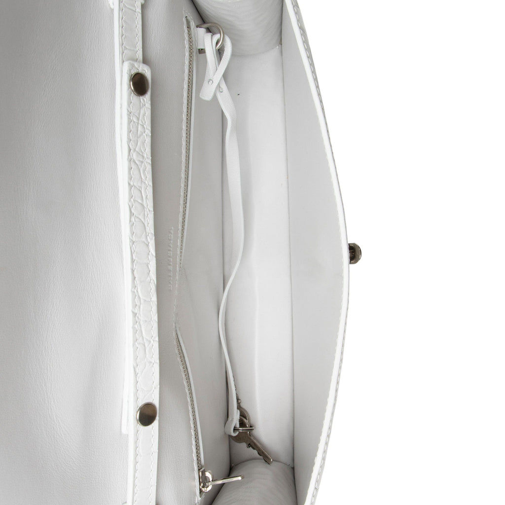 Balenciaga Croc Embossed Calfskin Lock Medium Shoulder Bag
