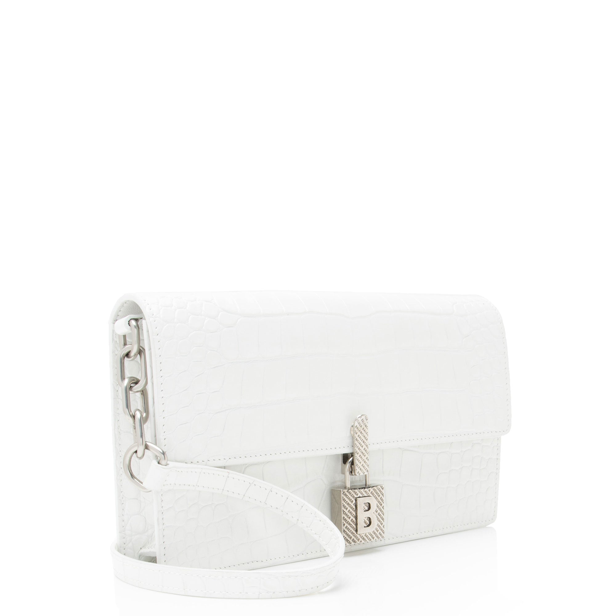 Balenciaga Croc Embossed Calfskin Lock Medium Shoulder Bag