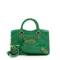 Balenciaga Croc Embossed Calfskin Metallic Edge City Nano Satchel (SHF-19953)