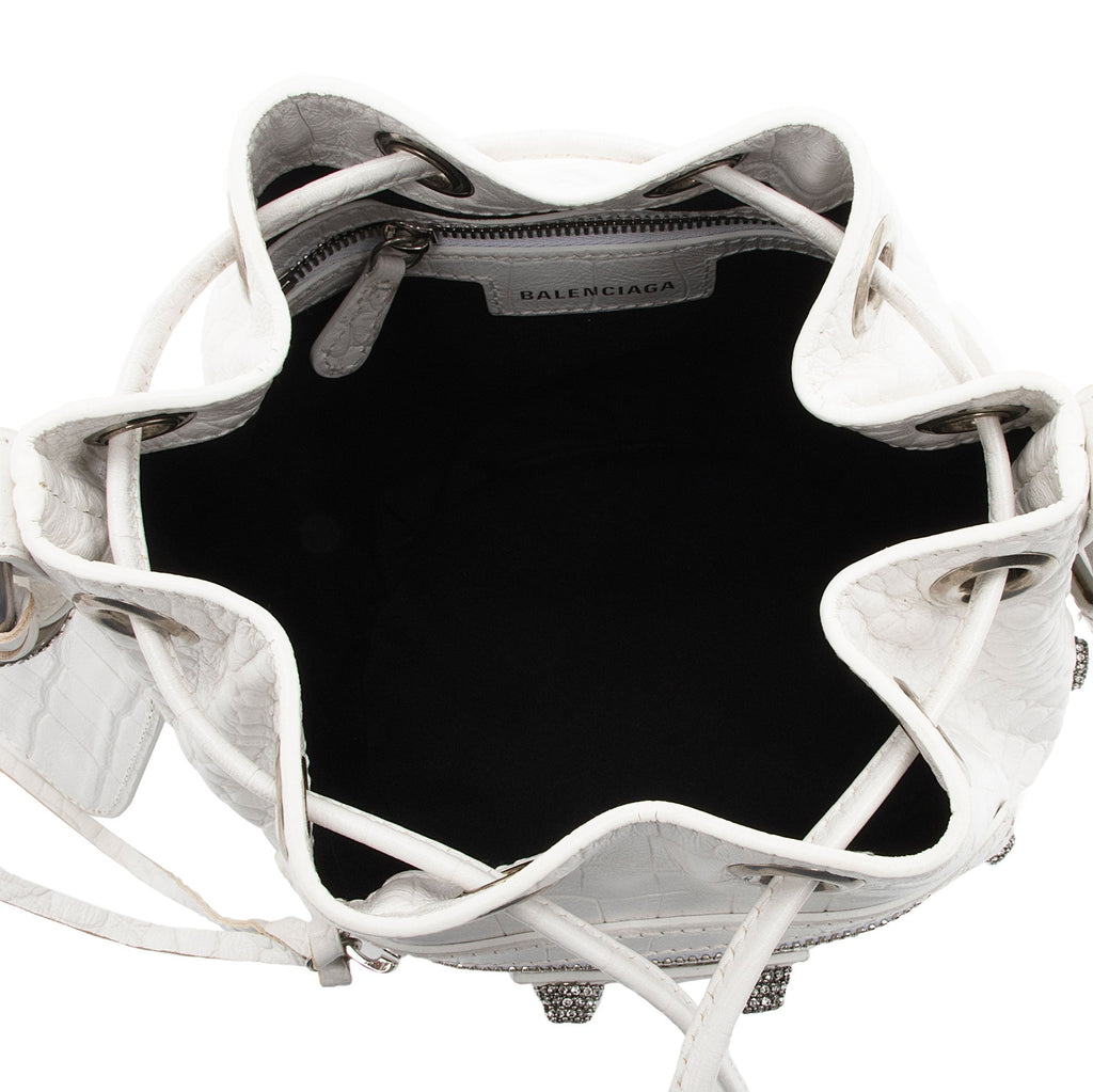 Balenciaga Croc Embossed Crystal Le Cagole XS Bucket Bag (SHF-ACwqpb)