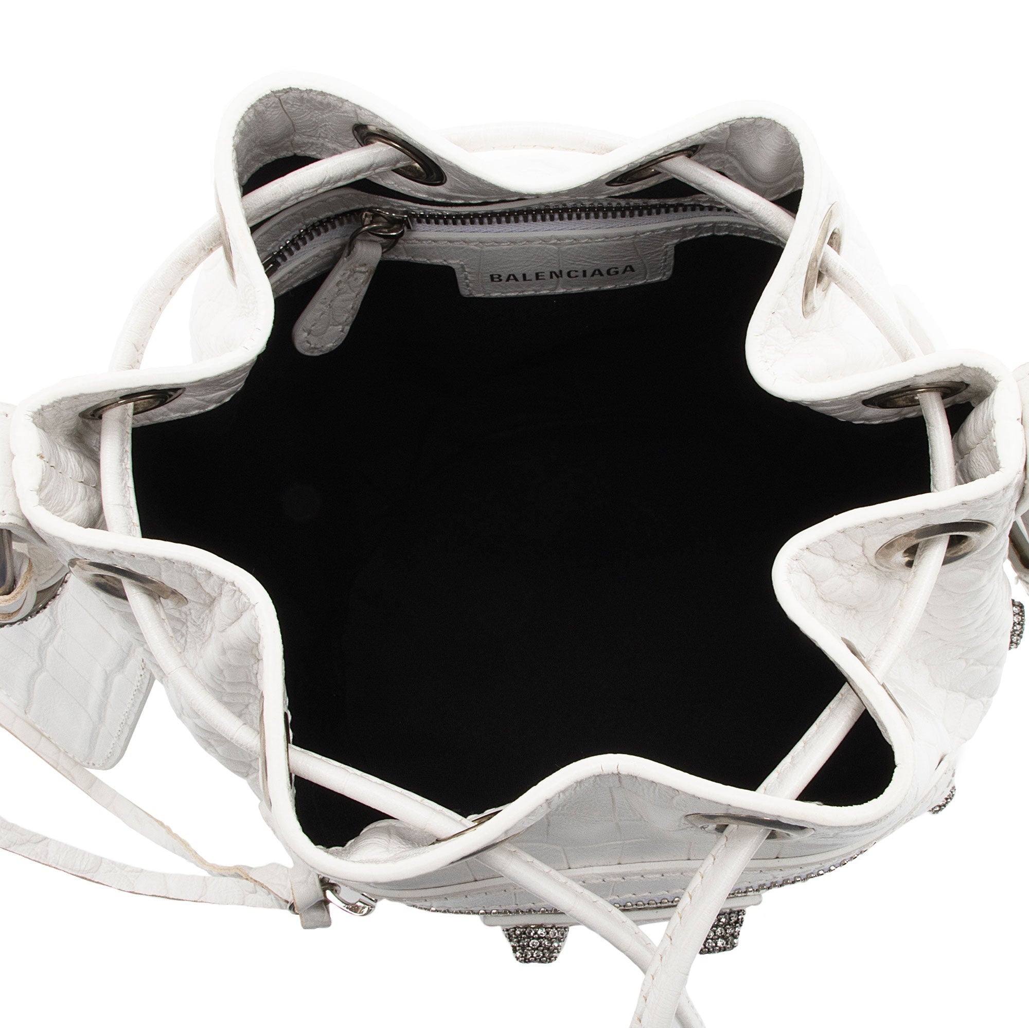 Balenciaga Croc Embossed Crystal Le Cagole XS Bucket Bag (SHF-ACwqpb)