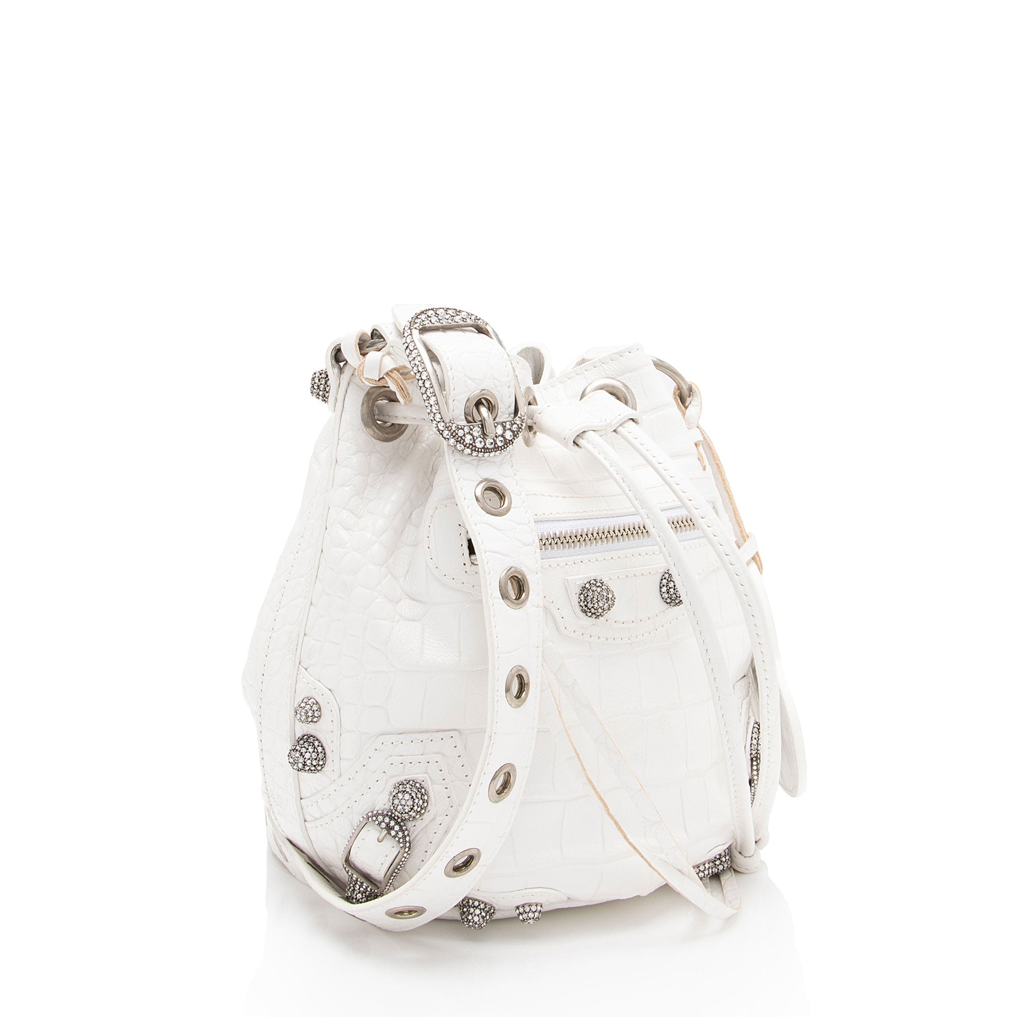 Balenciaga Croc Embossed Crystal Le Cagole XS Bucket Bag (SHF-ACwqpb)