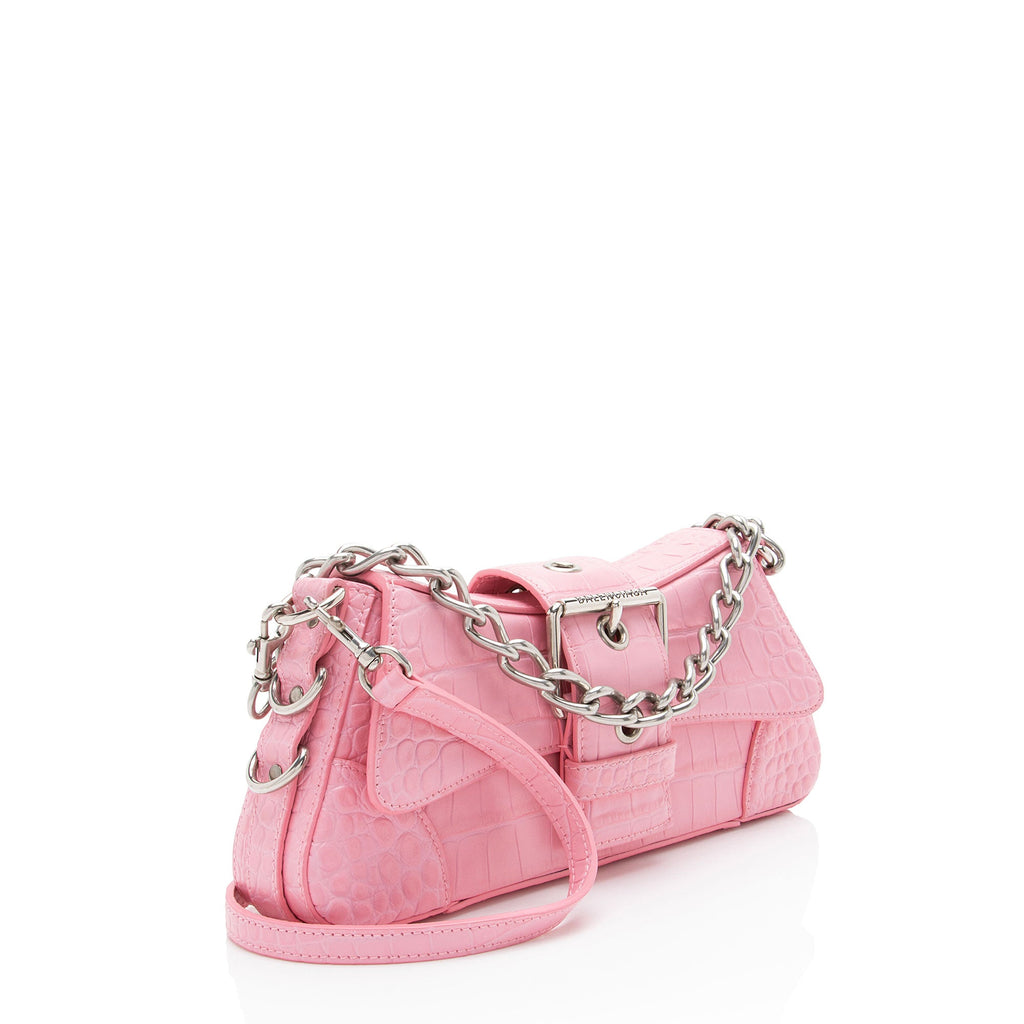 Balenciaga Croc Embossed Leather Lindsay Shoulder Bag