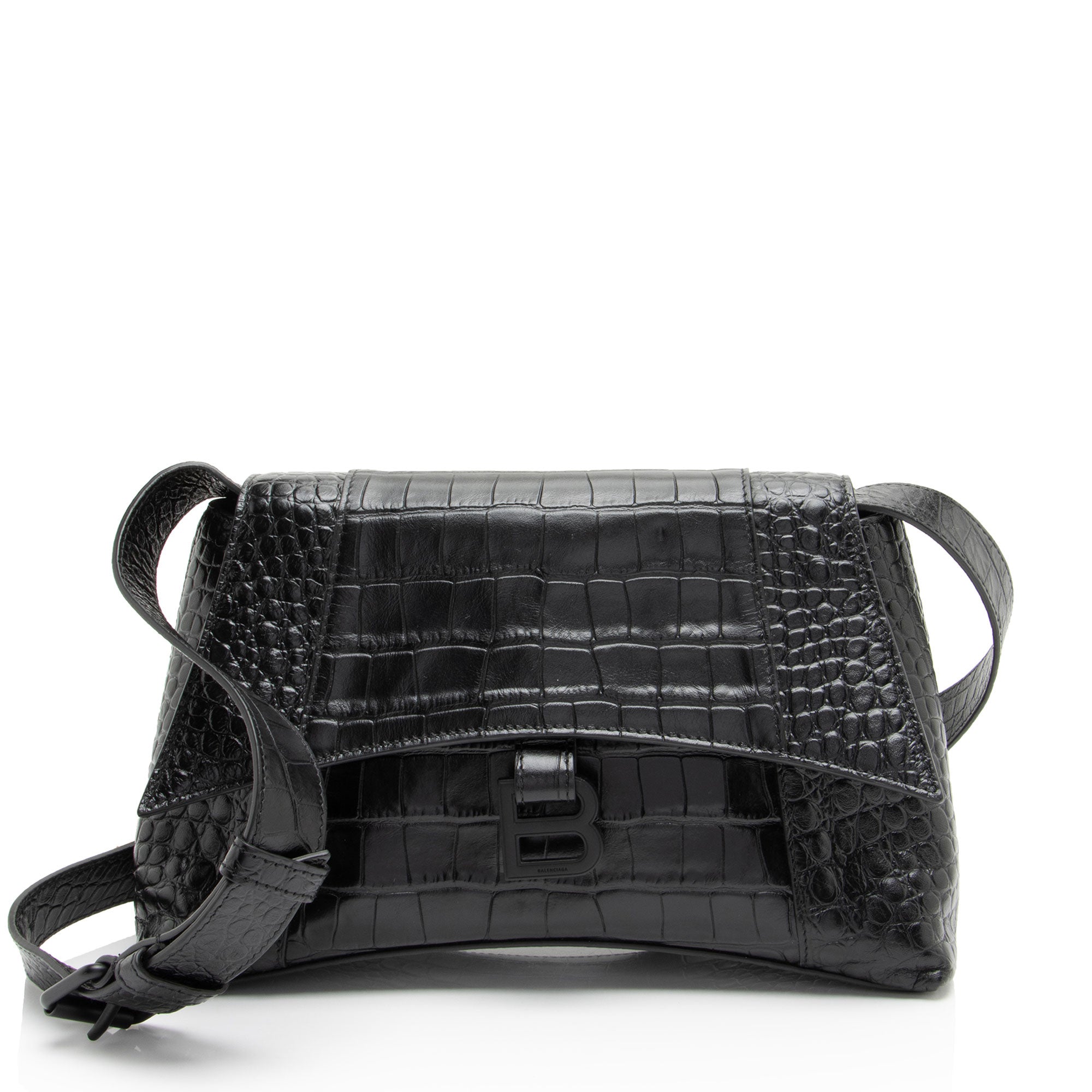 Balenciaga Croc Embossed Soft Hourglass Shoulder Bag