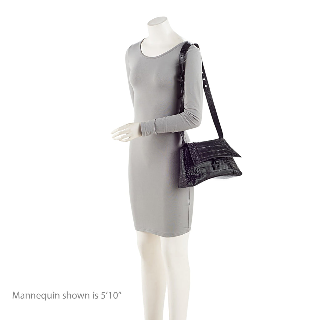 Balenciaga Croc Embossed Soft Hourglass Shoulder Bag