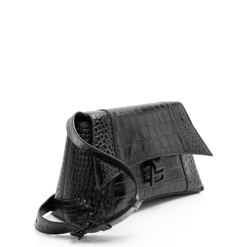 Balenciaga Croc Embossed Soft Hourglass Shoulder Bag