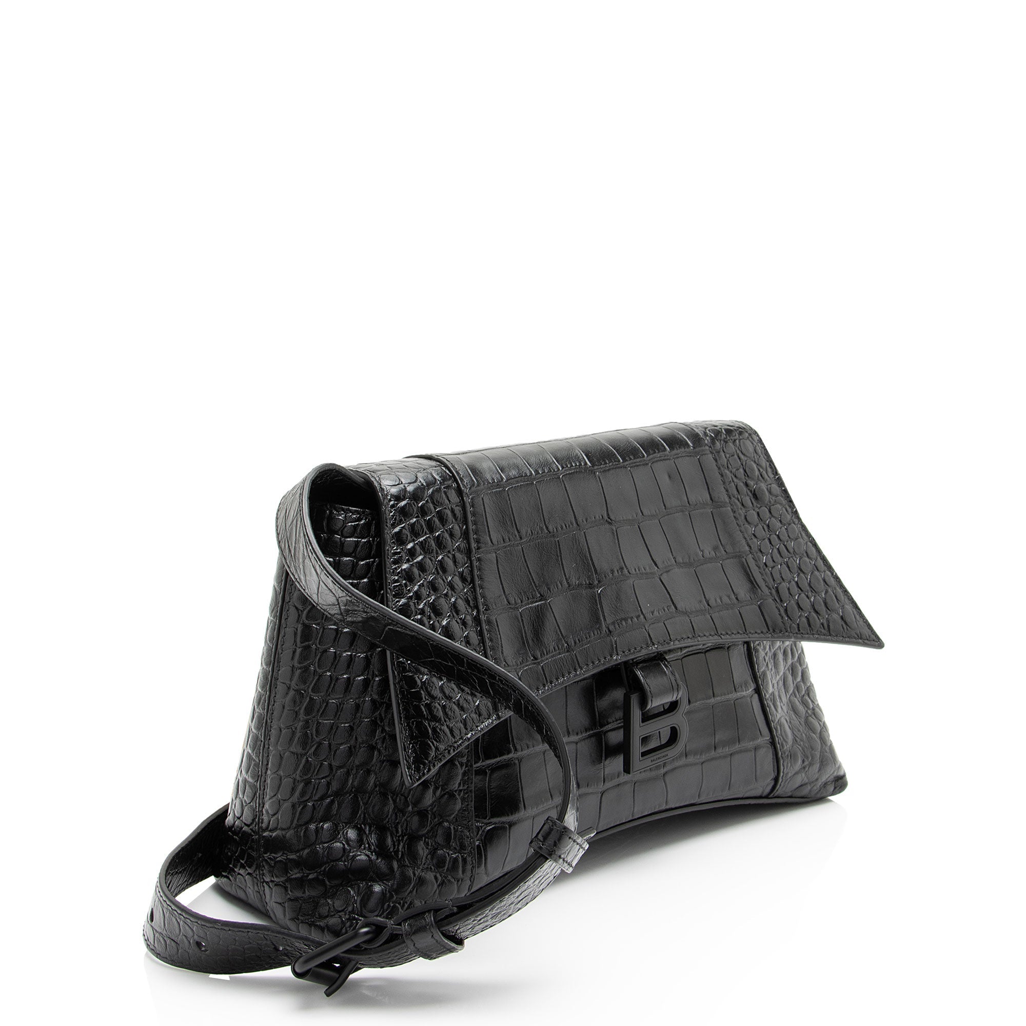 Balenciaga Croc Embossed Soft Hourglass Shoulder Bag