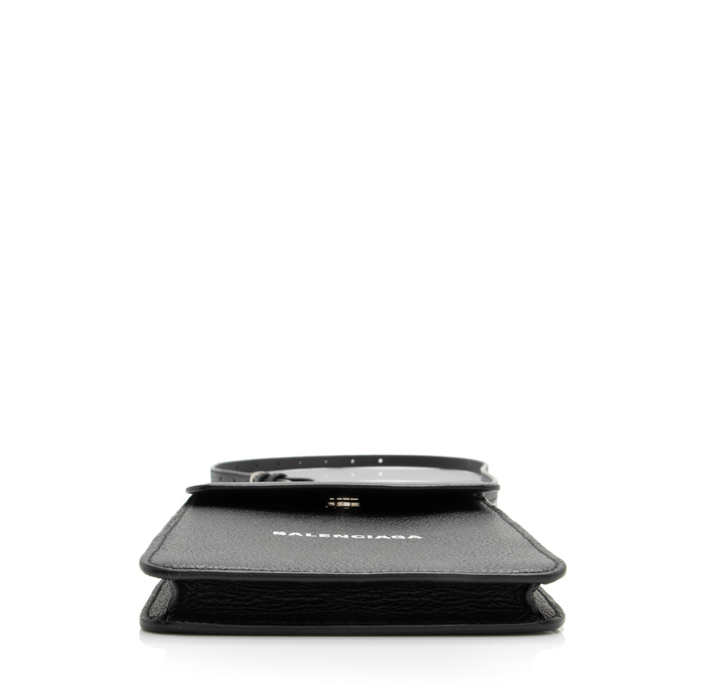 Balenciaga Grained Calfskin Logo Cash Phone Card Holder Flap Bag (SHF-23466)