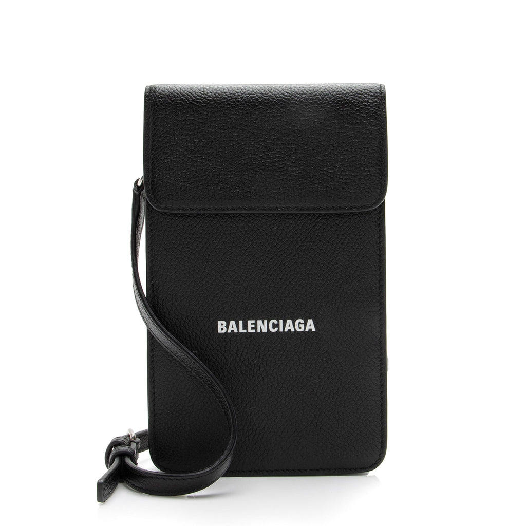 Balenciaga Grained Calfskin Logo Cash Phone Card Holder Flap Bag (SHF-23466)