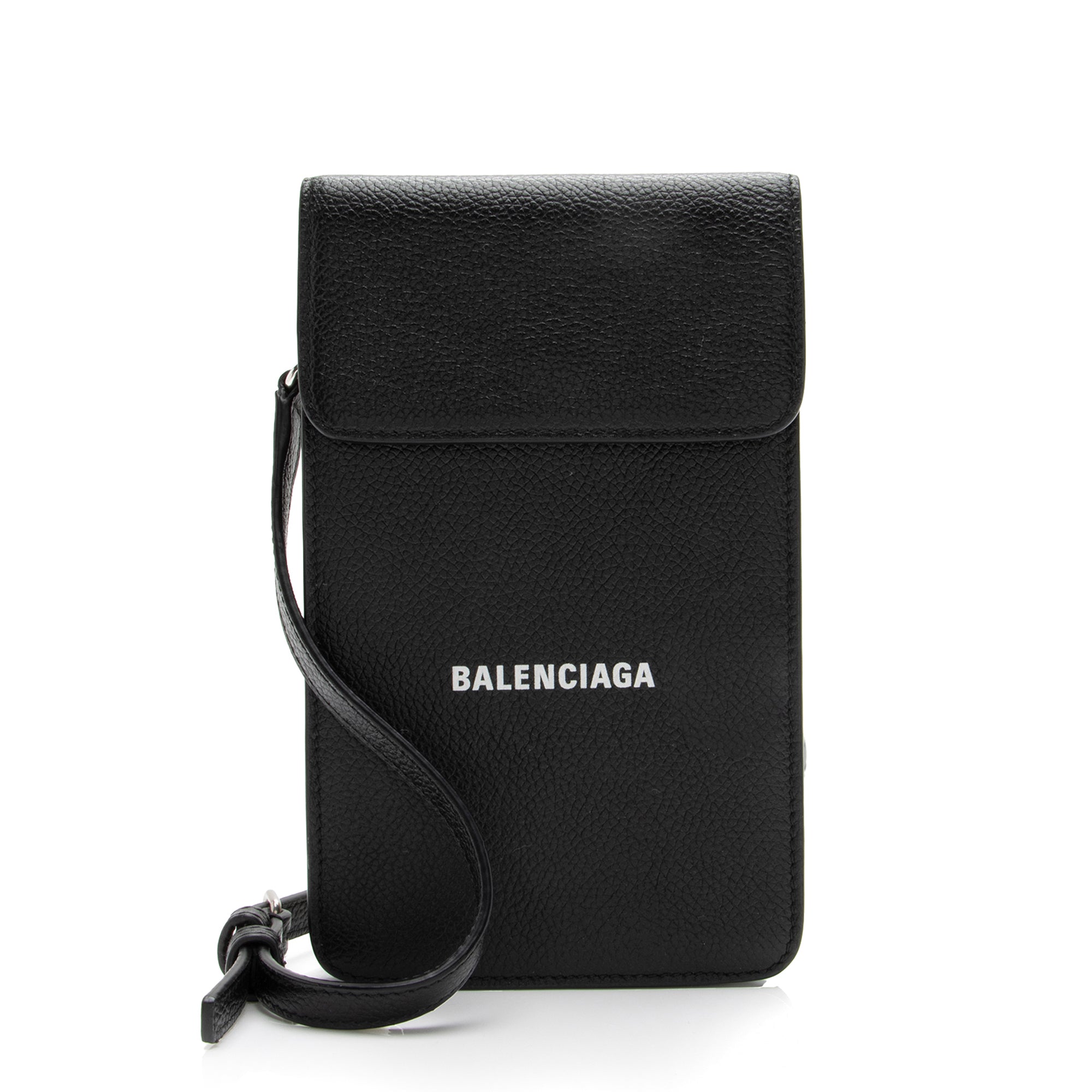 Balenciaga Grained Calfskin Logo Cash Phone Card Holder Flap Bag (SHF-23466)