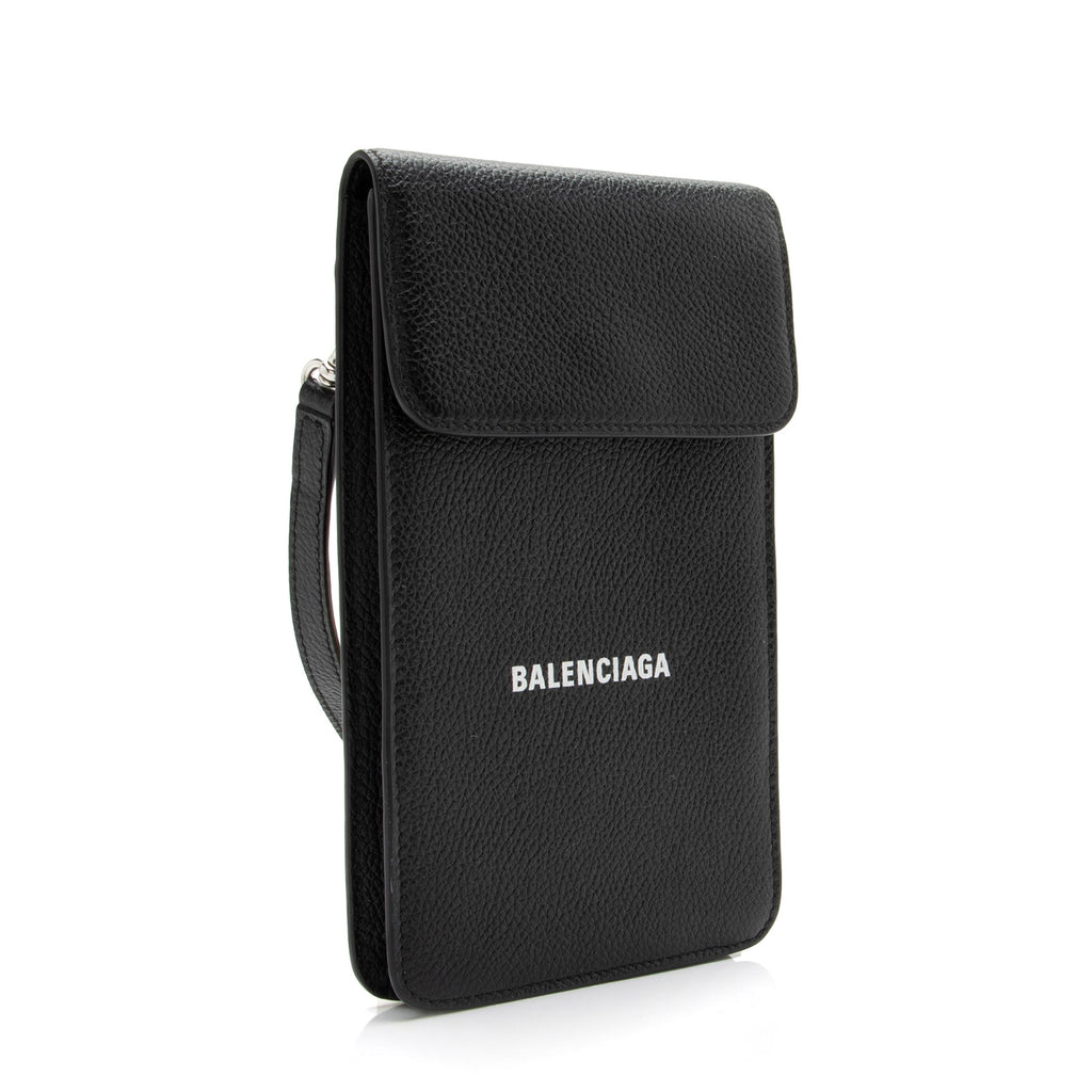 Balenciaga Grained Calfskin Logo Cash Phone Card Holder Flap Bag (SHF-23466)