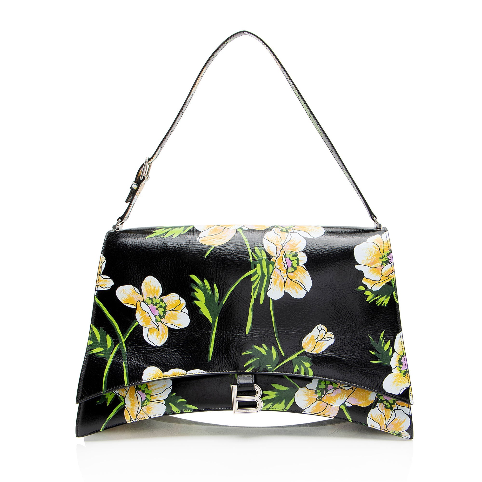Balenciaga Leather Floral Crush Large Shoulder Bag