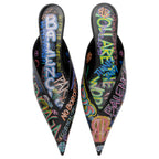 Balenciaga Leather Graffiti Knife Kitten Heel Mules - Size 8 / 38 (SHF-o5LLj3)