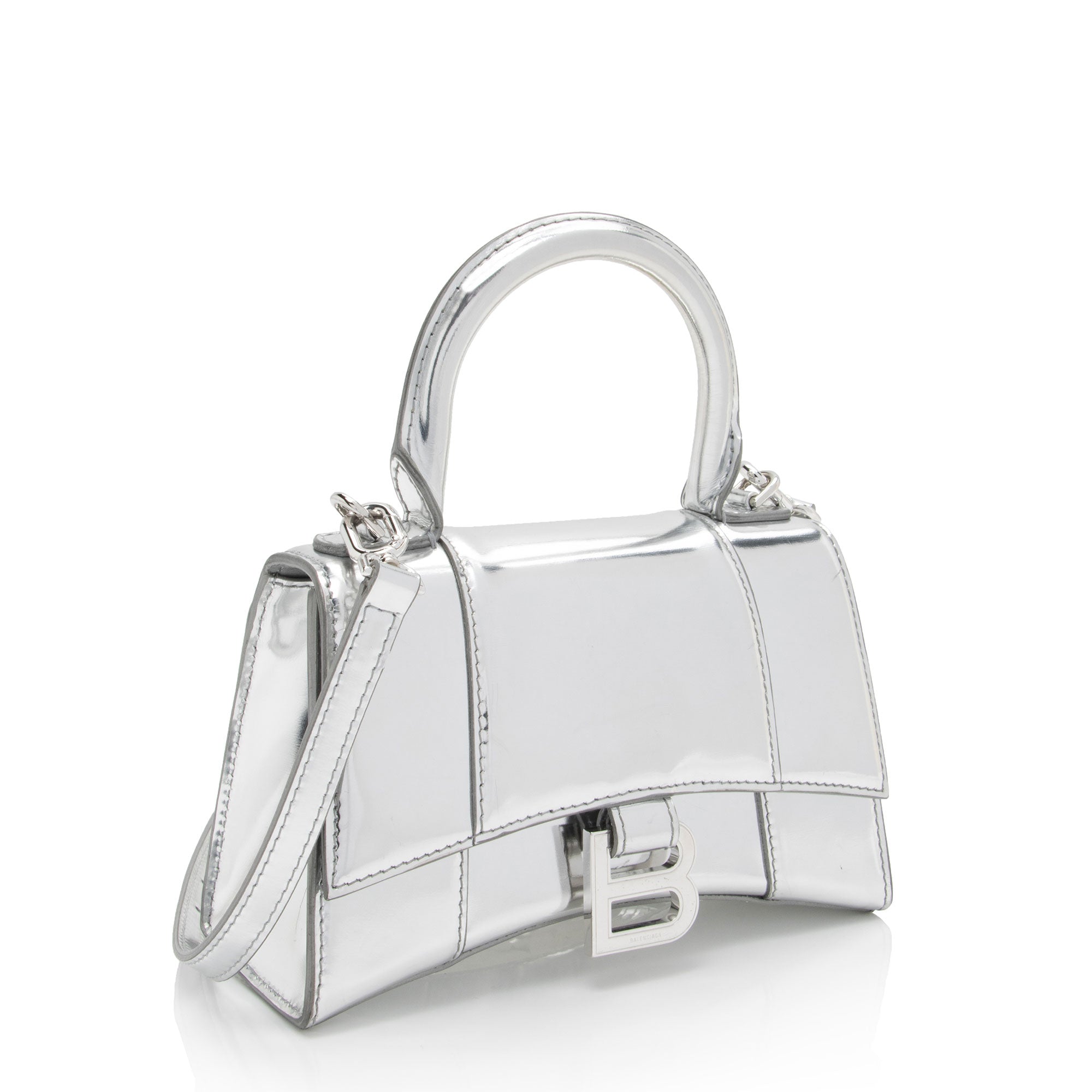 Balenciaga Metallic Calfskin Hourglass XS Top Handle (SHF-jIgLTj)