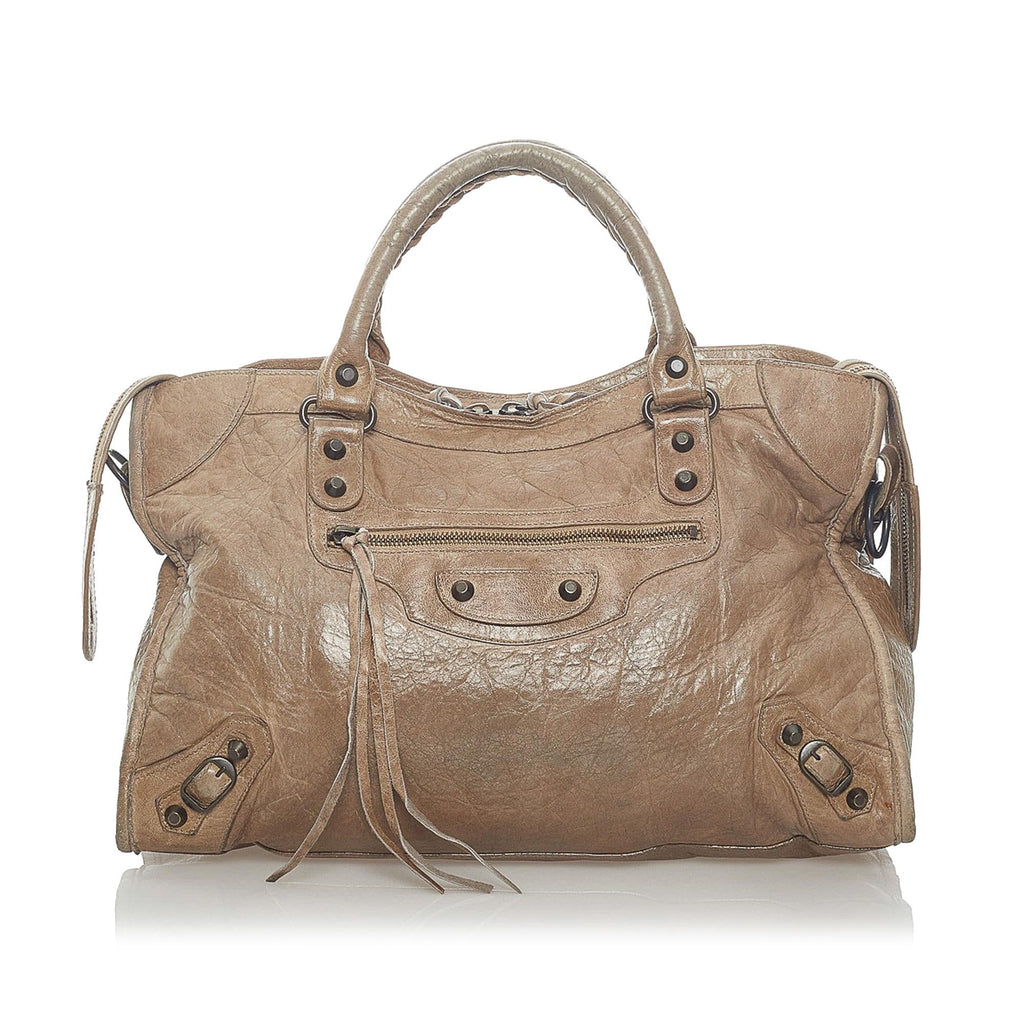 Balenciaga Motocross Classic City Lambskin Leather Satchel (SHG-33532)
