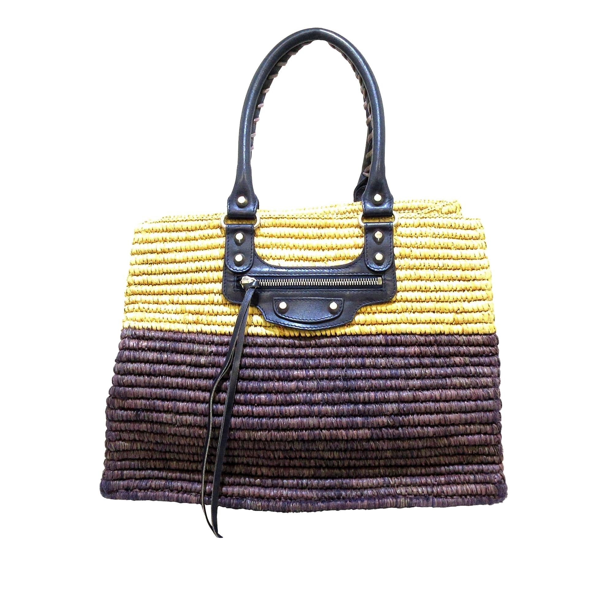 Balenciaga Motocross Classic Raffia Tote Bag (SHG-37719)