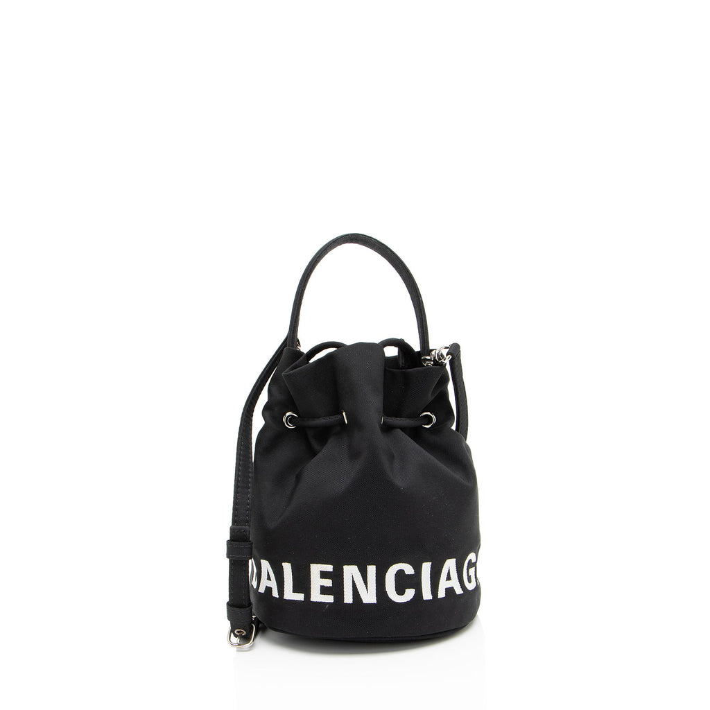 Balenciaga Recycled Nylon Logo Wheel XS Bucket Bag