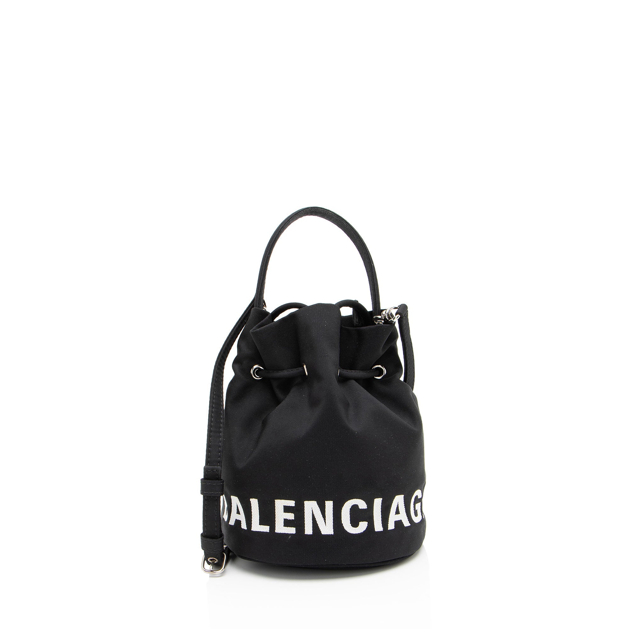 Balenciaga Recycled Nylon Logo Wheel XS Bucket Bag