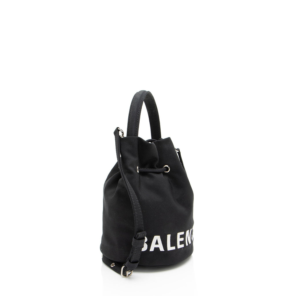 Balenciaga Recycled Nylon Logo Wheel XS Bucket Bag