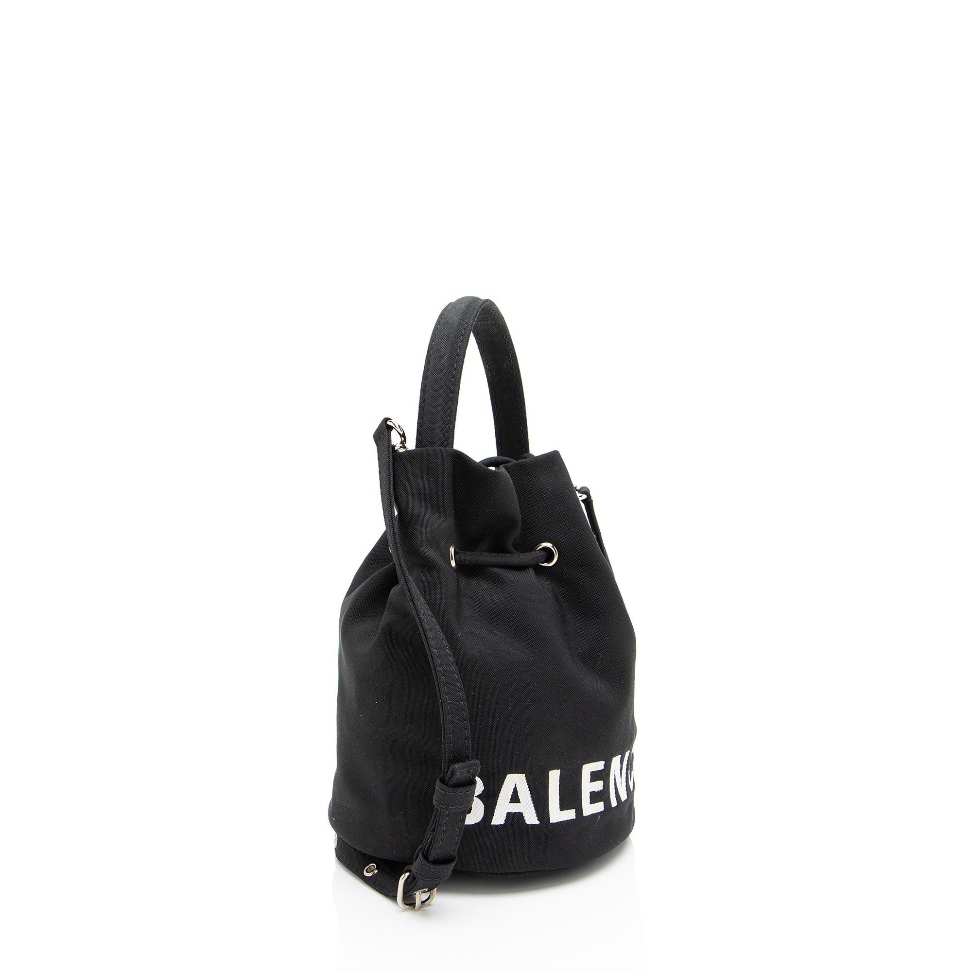 Balenciaga Recycled Nylon Logo Wheel XS Bucket Bag