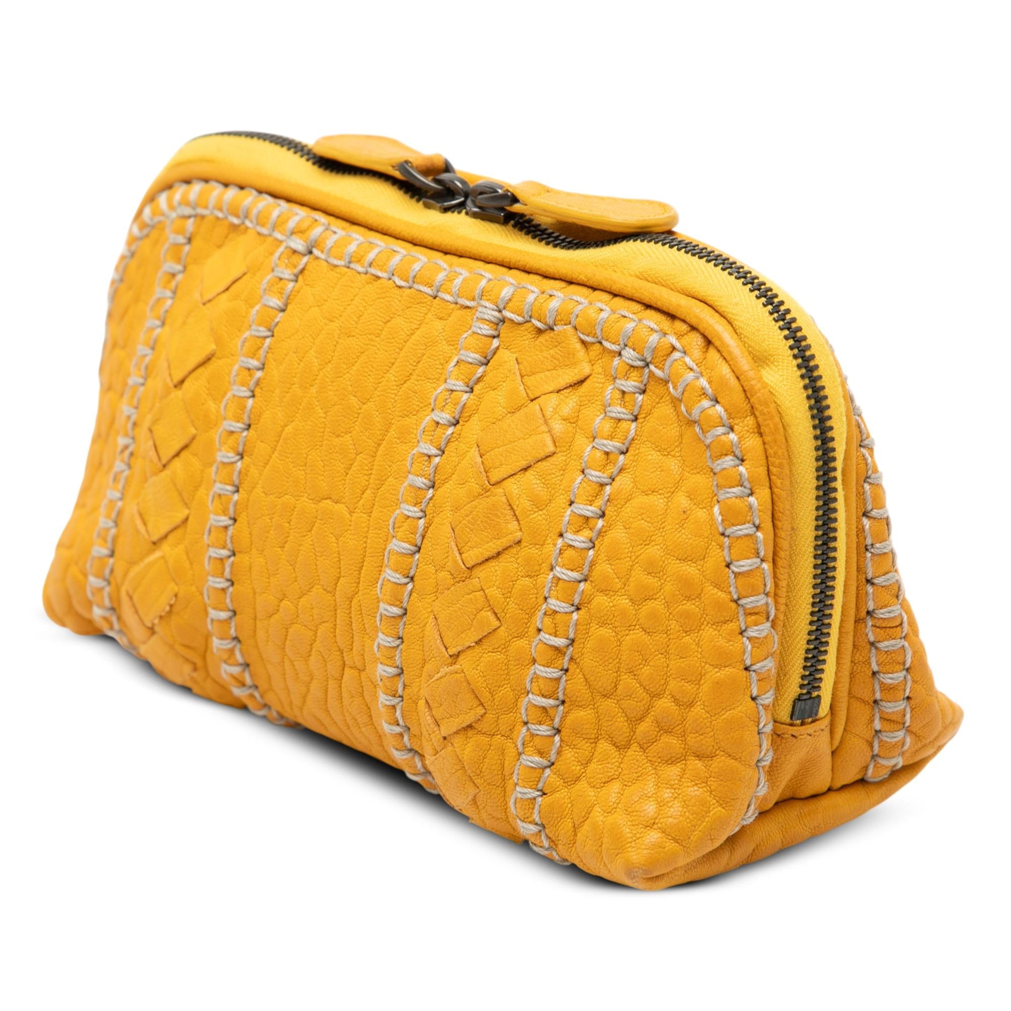 Bottega Veneta Embossed Leather Stitched Cosmetic Pouch