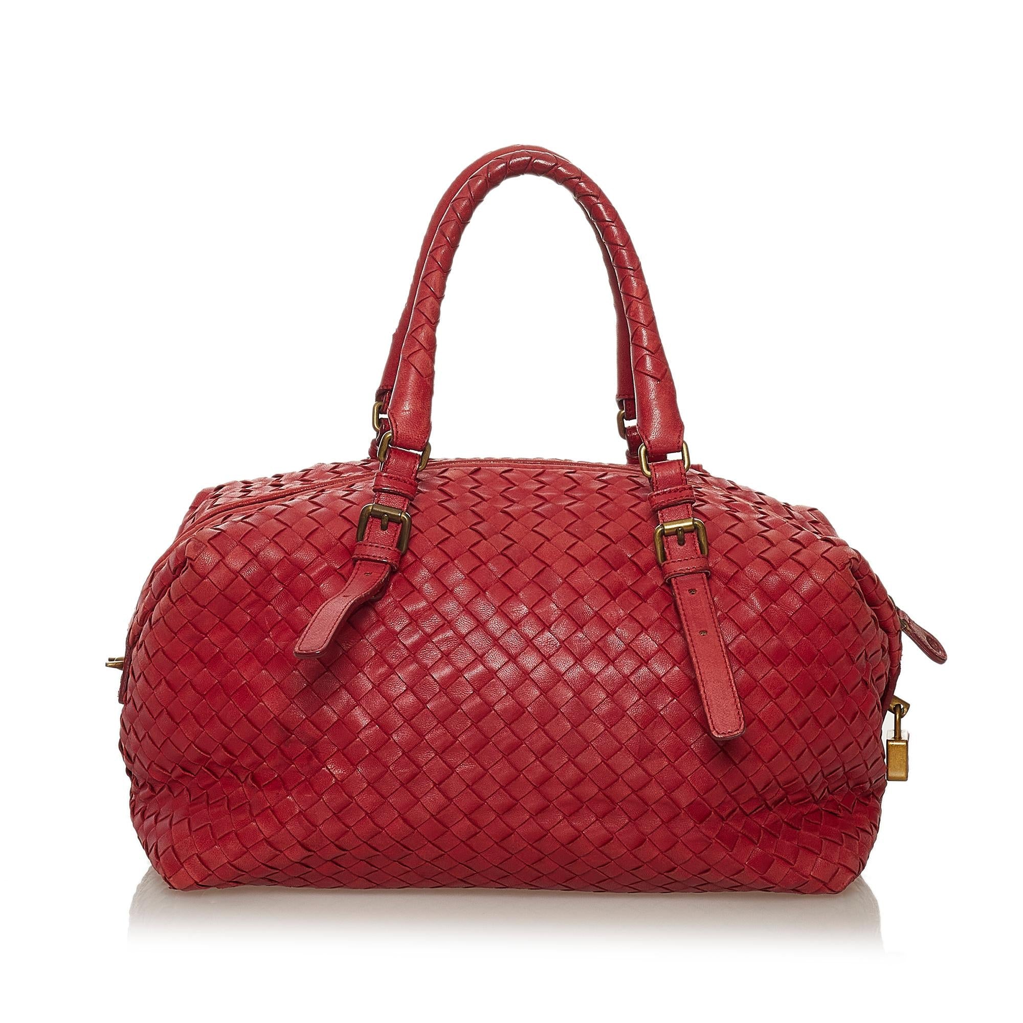 Bottega Veneta Intrecciato Leather Boston Bag (SHG-33071)