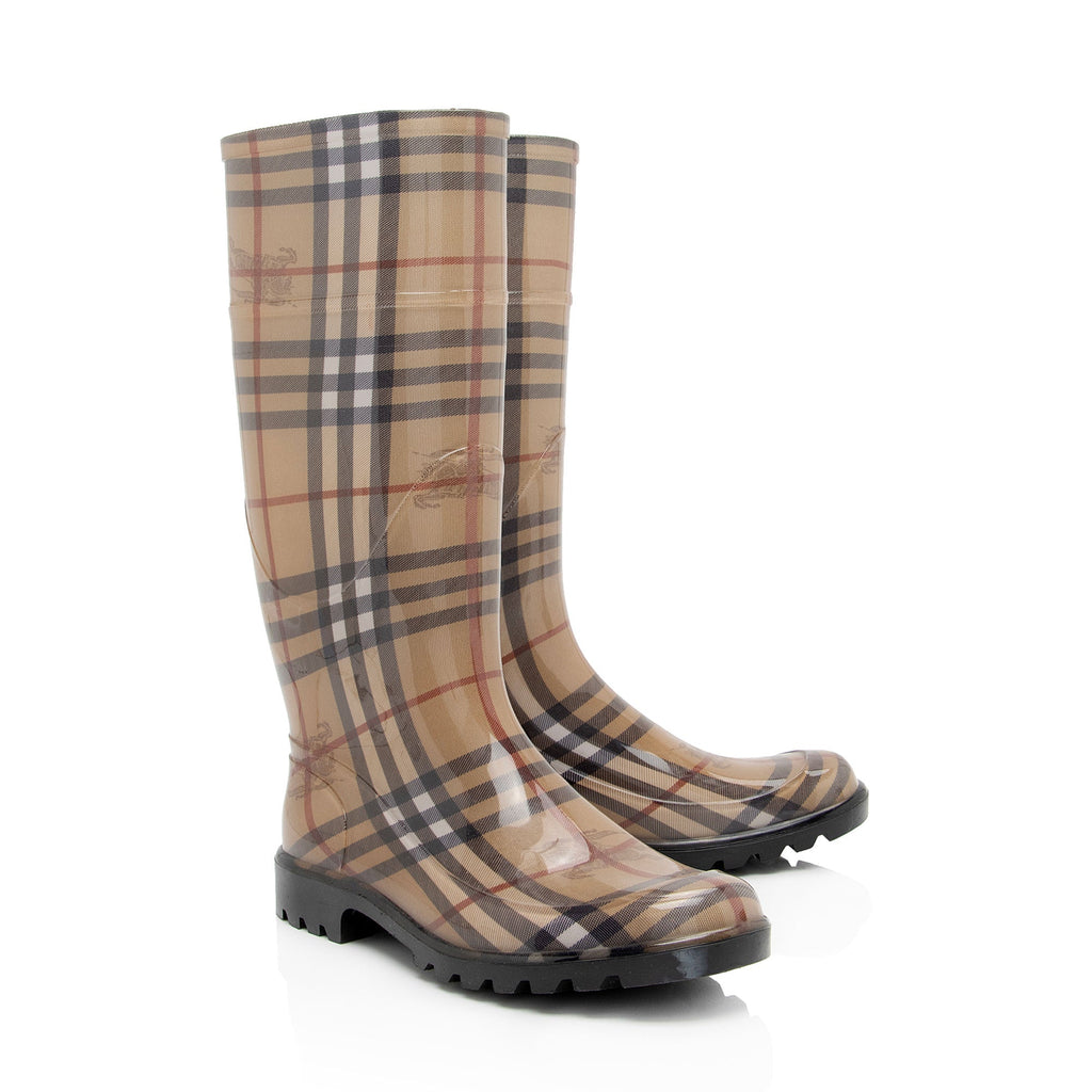 Burberry Haymarket Check Rubber Mid-Calf Rain Boots - Size 8 / 38 (SHF-9KSxQW)