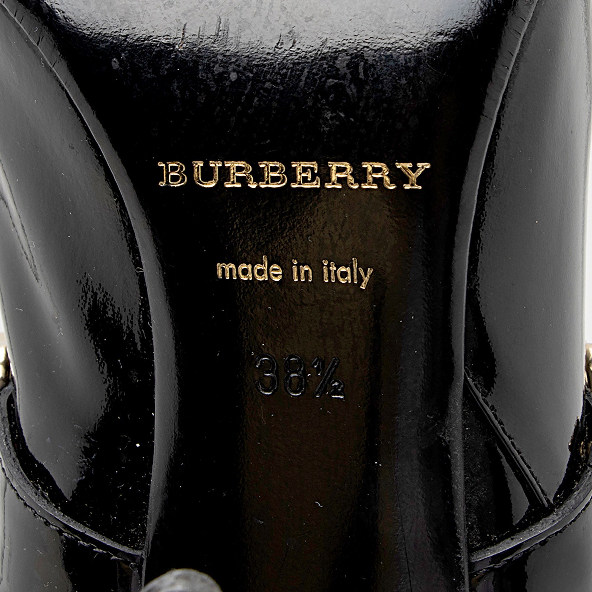 Burberry Patent Leather Chain Knee High Boots - Size 8.5 / 38.5