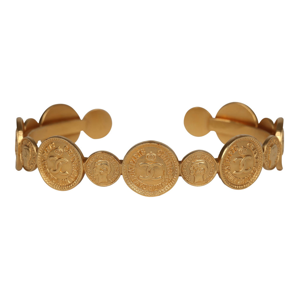 Vintage Chanel 24K Gold Plated Coin Cuff Bracelet