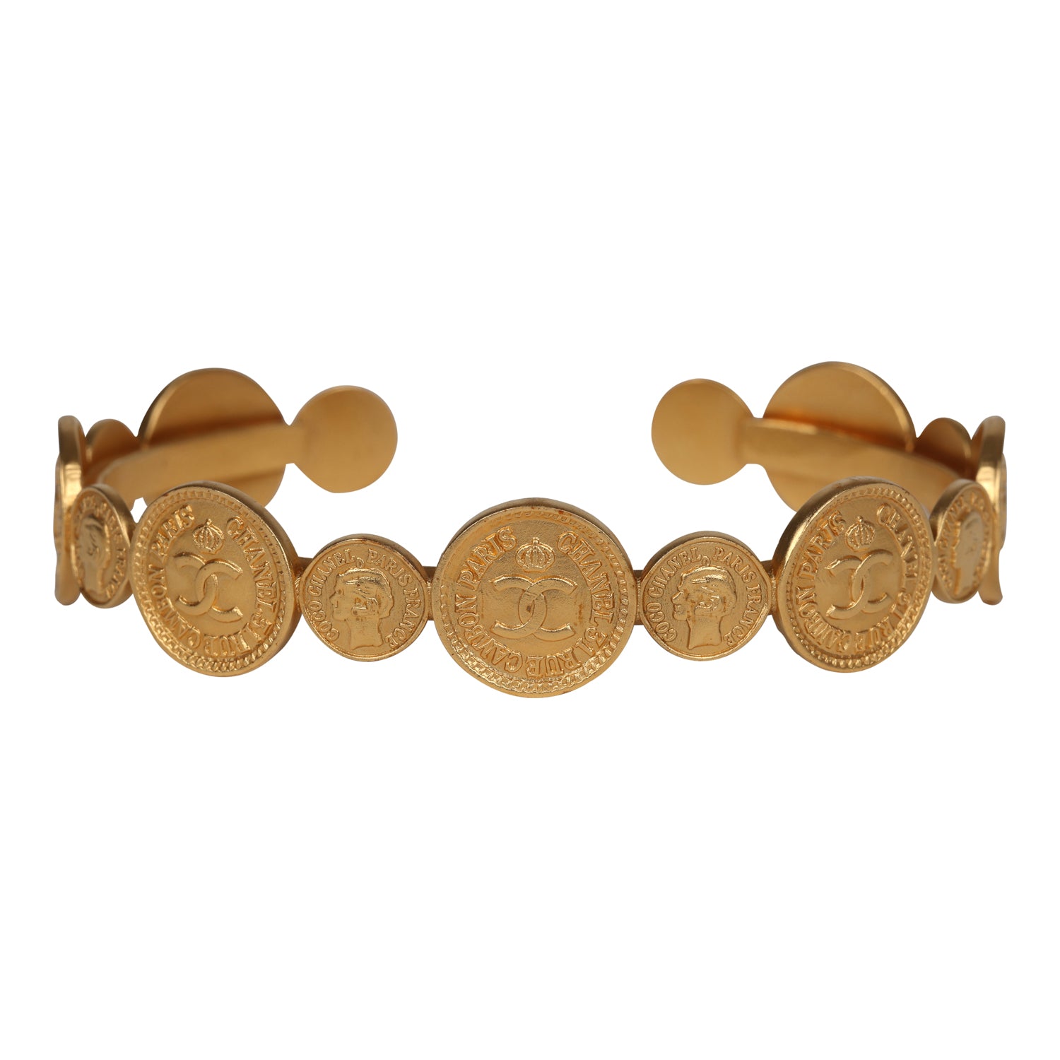 Vintage Chanel 24K Gold Plated Coin Cuff Bracelet
