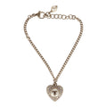 Chanel Crystal Heart Charm Bracelet Light Gold Tone Hardware