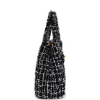 Chanel Small Kelly Shopper Black, White & Silver Sequin Tweed Brushed Gold Hardware