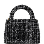 Chanel Small Kelly Shopper Black, White & Silver Sequin Tweed Brushed Gold Hardware