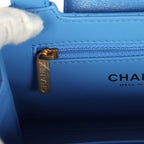 Chanel Small Kelly Shopper Blue Shiny Aged Calfskin Brushed Gold Hardware