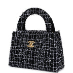 Chanel Small Kelly Shopper Black, White & Silver Sequin Tweed Brushed Gold Hardware